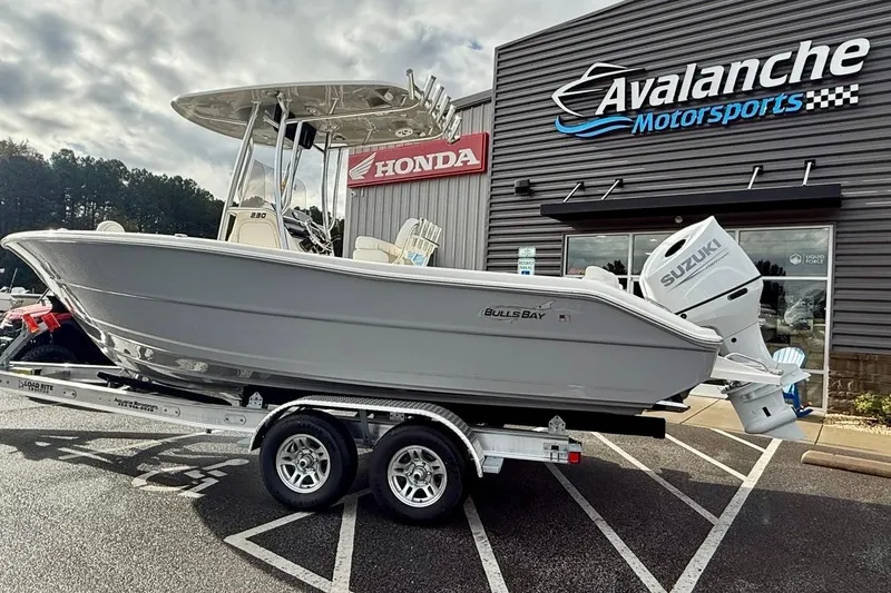 Slide: The Image of 2026 Bulls Bay 230 Center Console boat on trailer at Avalanche Motorsports. - 2
