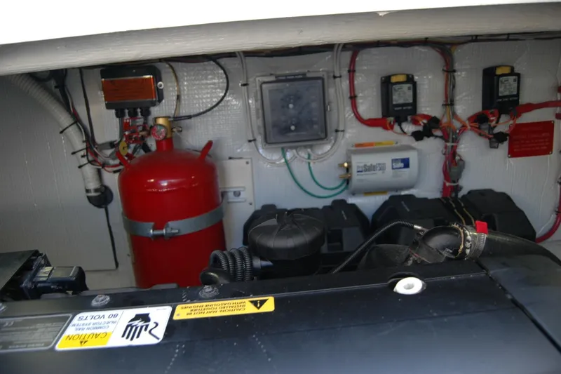 Slide: The Image of Engine room of 2019 Sabre 38 Salon Express with wiring and equipment. - 118