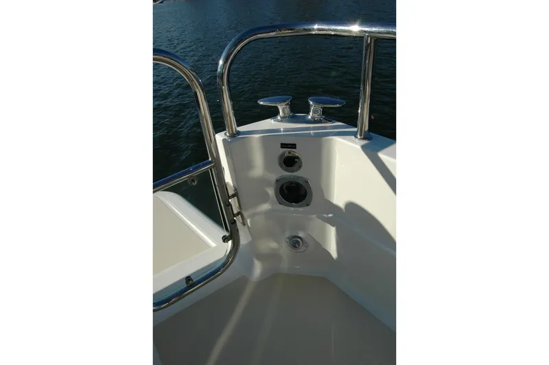 Slide: The Image of 2019 Sabre 38 Salon Express boat deck with chrome railings and water fittings. - 45