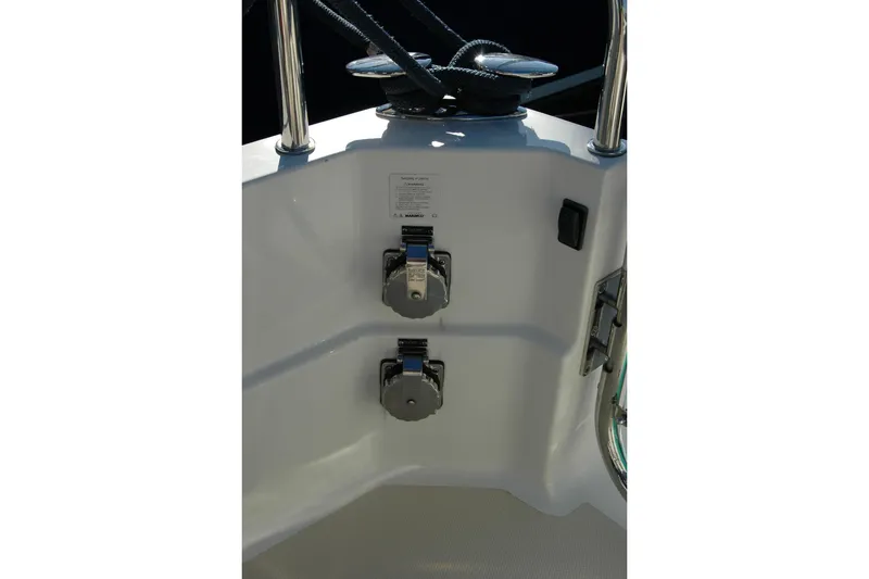 Slide: The Image of 2019 Sabre 38 Salon Express boat deck with cleats and fittings. - 47