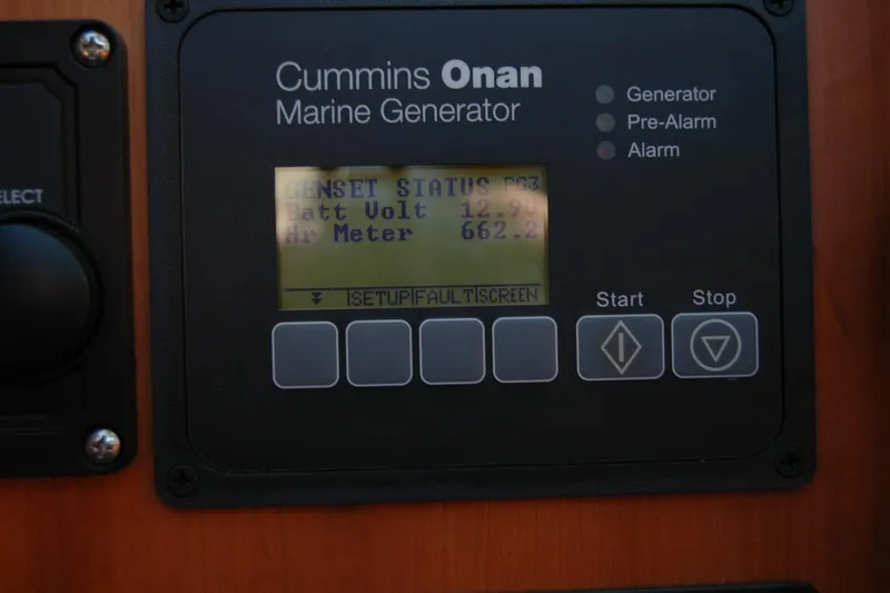 Slide: The Image of Cummins Onan marine generator display on 2019 Sabre 38 Salon Express yacht. - 73