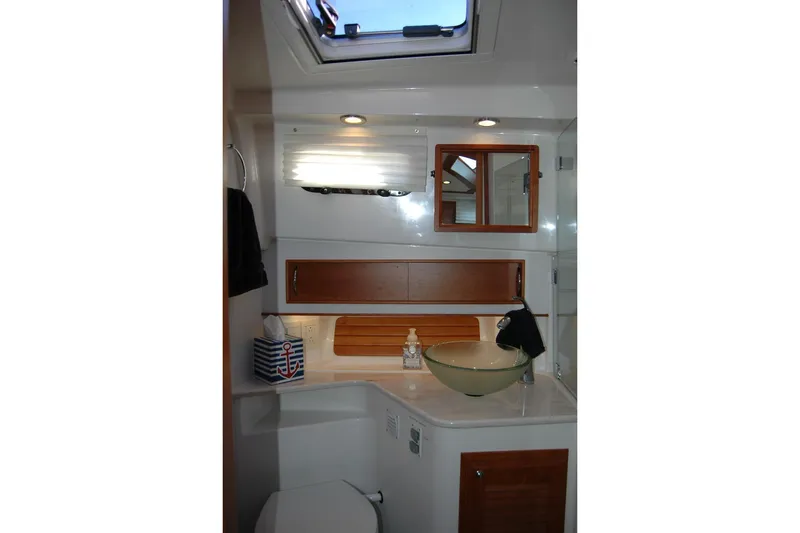 Slide: The Image of Luxurious bathroom interior of 2019 Sabre 38 Salon Express yacht with modern fixtures. - 99