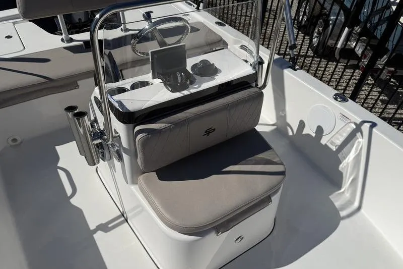 Slide: The Image of 2021 Sea Pro 172 Bay boat console with steering wheel and seating. - 6