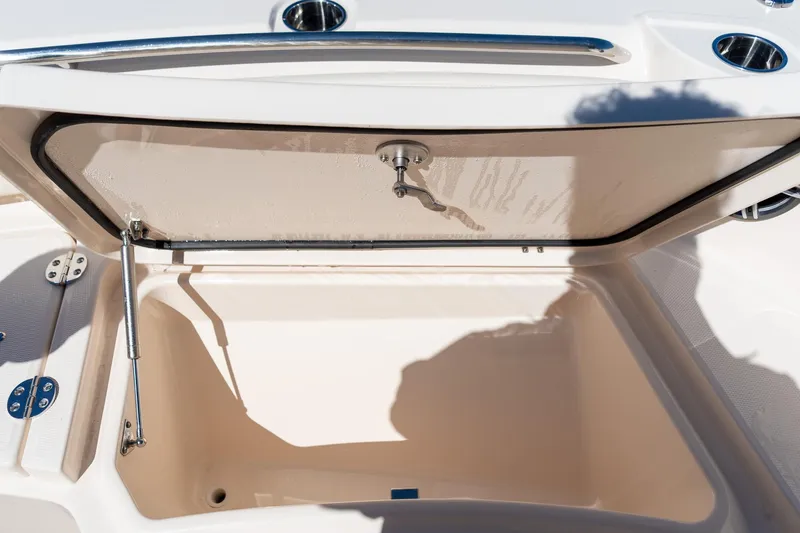 Slide: The Image of Open storage compartment on 2026 Grady-White 281 Coastal Explorer boat. - 9
