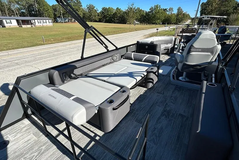 Slide: The Image of 2025 Viaggio Z22D boat interior with modern seating and sleek design. - 26