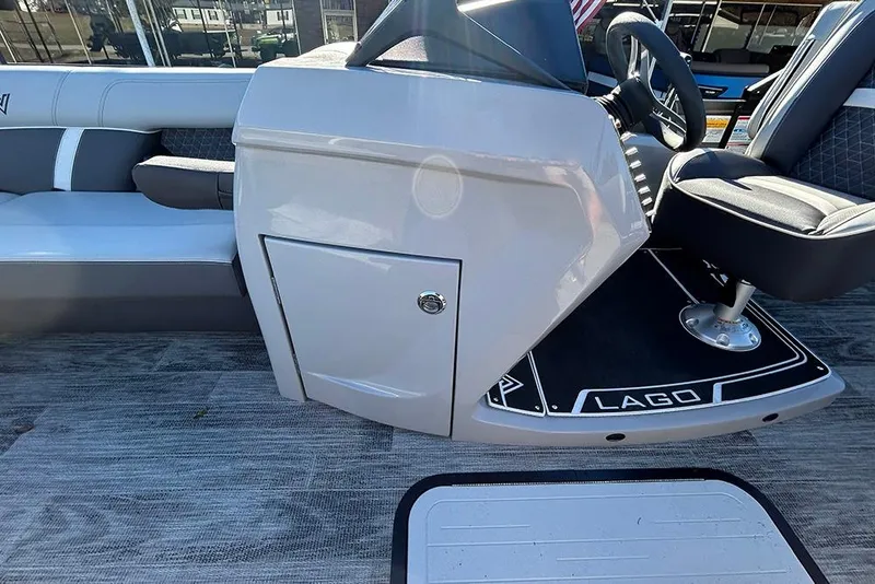 Slide: The Image of 2025 Viaggio Z22D boat interior with sleek seating and modern steering console. - 42