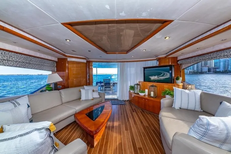 Slide: The Image of Luxurious interior of 2003 Sunseeker 82 Yacht with elegant seating and ocean view. - 7