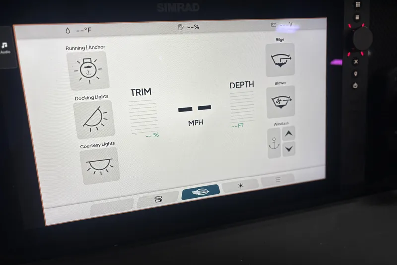 Slide: The Image of Control panel display of 2026 Chaparral SSX 30 boat, showing trim, depth, and light settings. - 22