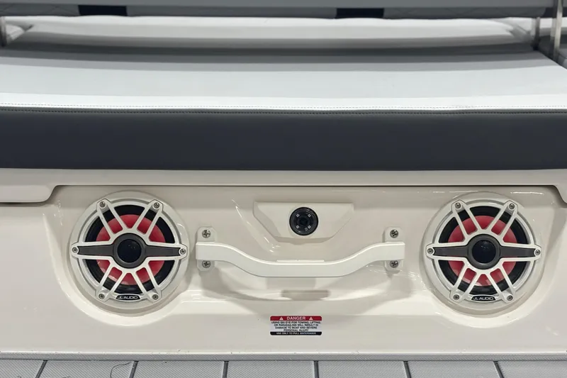 Slide: The Image of 2026 Chaparral SSX 30 boat speakers and seating detail, featuring JL Audio components. - 35
