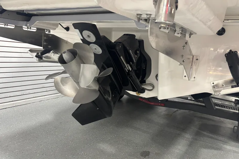 Slide: The Image of 2026 Chaparral SSX 30 boat propeller and stern drive in a showroom. - 8
