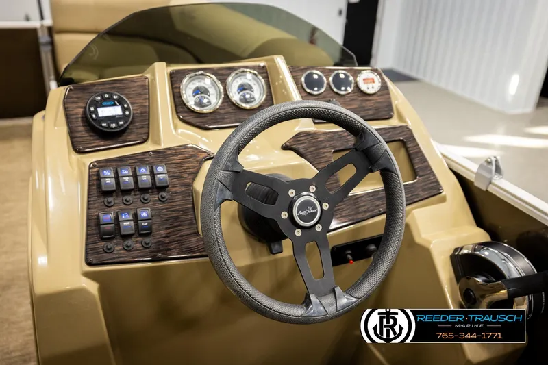 Slide: The Image of Steering console of 2022 SunChaser 20 Geneva CRS boat with control panel and gauges. - 27