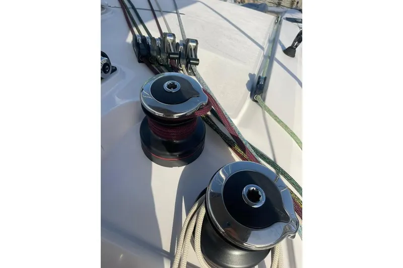 Slide: The Image of Winches and ropes on 2021 Outremer 51 sailboat deck. - 22