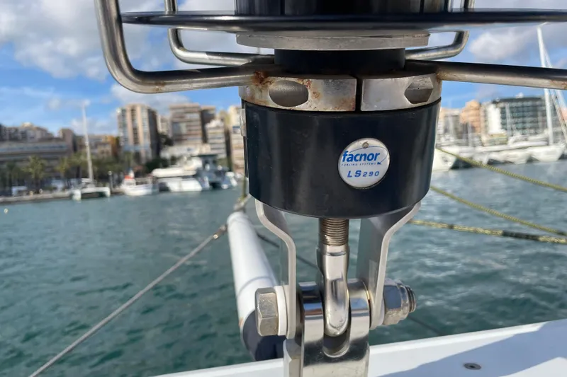 Slide: The Image of Close-up of Facnor LS290 furling system on 2021 Outremer 51 sailboat in marina. - 25