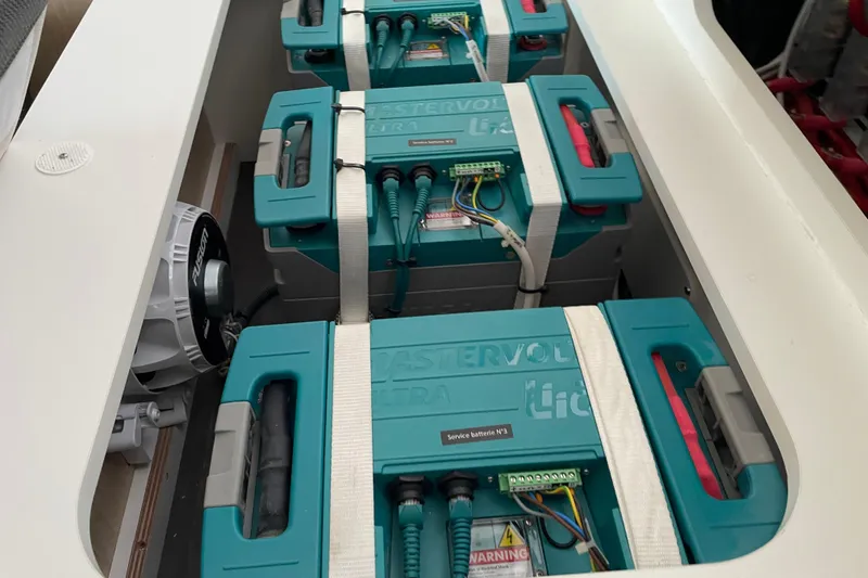 Slide: The Image of Mastervolt lithium batteries in 2021 Outremer 51 yacht, secured with straps. - 26