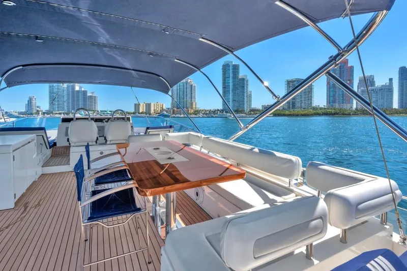 Slide: The Image of Luxury Fairline Squadron 66 yacht interior with city skyline view, 2013 model. - 18