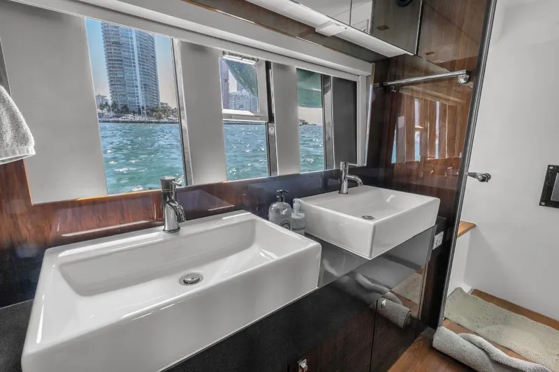 Slide: The Image of Luxurious bathroom on 2013 Fairline Squadron 66 yacht with ocean view. - 23
