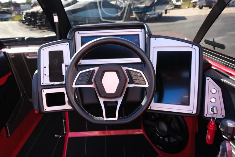 Slide: The Image of 2022 Supra SL dashboard with modern steering wheel and digital displays. - 22