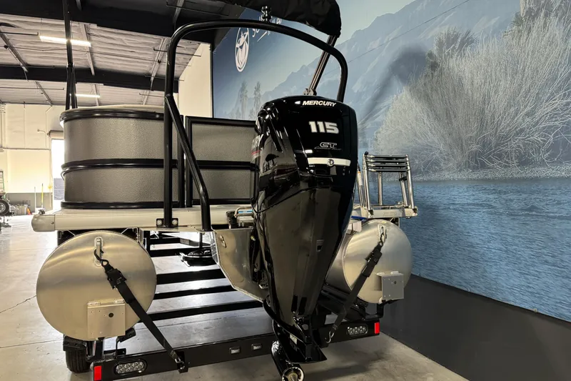 Slide: The Image of 2026 Premier 200 Sunscape RF pontoon boat with Mercury 115 GT engine in showroom. - 5