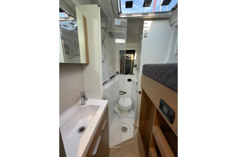 Slide: The Image of Modern bathroom interior in 2026 Bali 5.8 model yacht, featuring sleek design and compact amenities. - 29