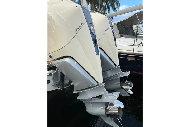 Slide: The Image of Twin Verado outboard engines on a 2023 Chris-Craft Catalina 30 boat. - 15