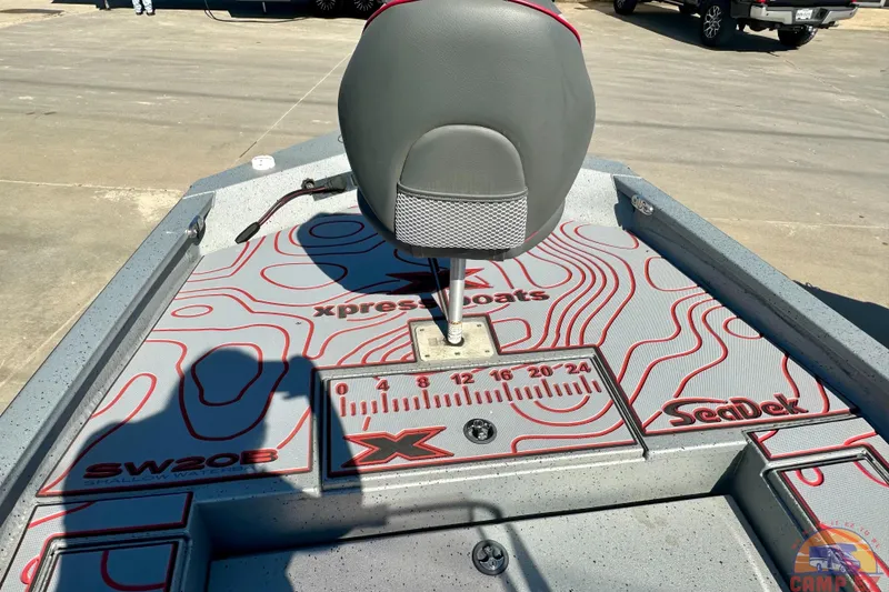 Slide: The Image of 2024 SeaArk SW20B BAY boat deck with seat and measurement markings. - 12