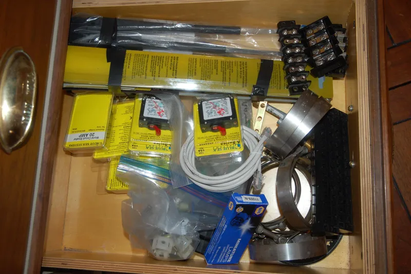 Slide: The Image of Drawer with assorted electrical components and wiring, Custom Sprague 2006 model. - 102