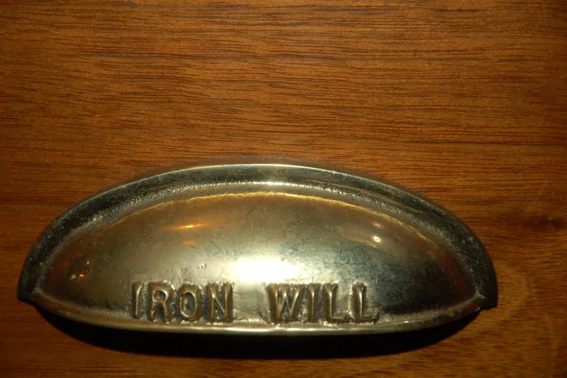 Slide: The Image of Metallic "Iron Will" handle on wooden surface, Custom Sprague model, 2006. - 145