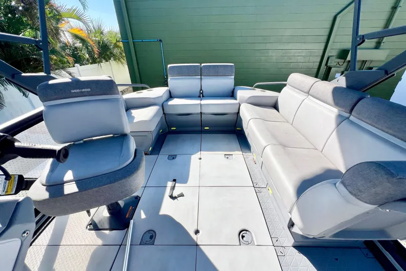 Slide: The Image of 2023 Sea-Doo Switch Cruise 21 interior with spacious seating and modern design. - 10