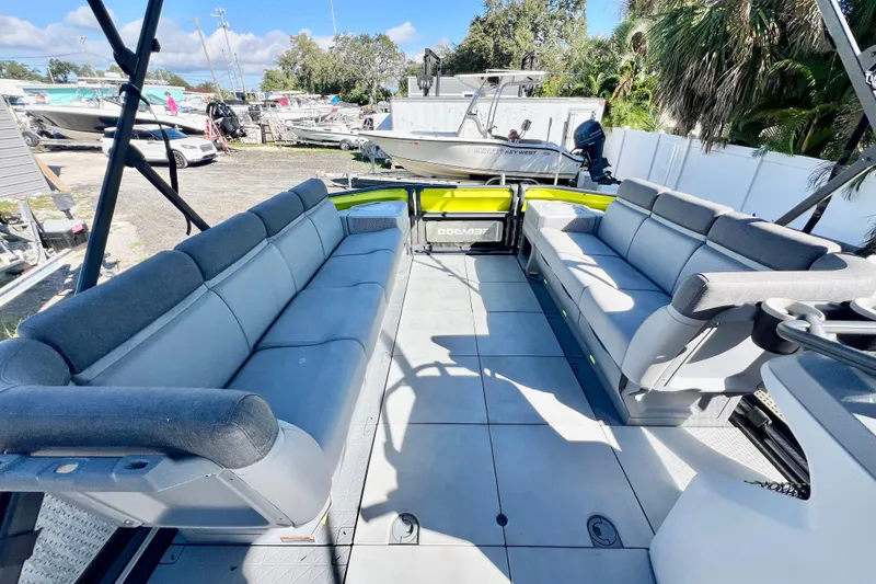 Slide: The Image of 2023 Sea-Doo Switch Cruise 21 interior with spacious seating and modern design. - 17