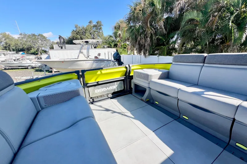 Slide: The Image of 2023 Sea-Doo Switch Cruise 21 interior with spacious seating and modern design. - 18