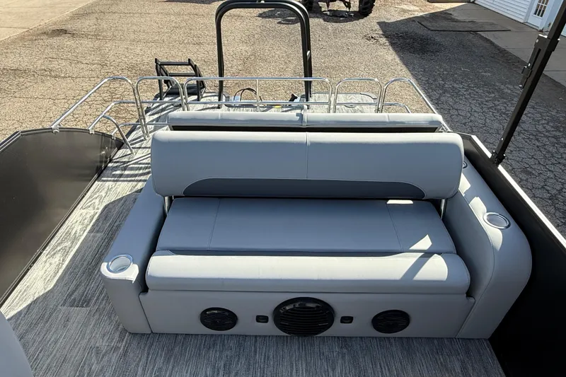 Slide: The Image of 2026 Bentley Pontoons Legacy 243 Swingback with sleek seating and modern design. - 28