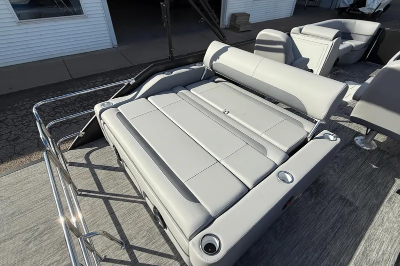Slide: The Image of 2026 Bentley Pontoons Legacy 243 Swingback with luxurious seating and sleek design. - 35