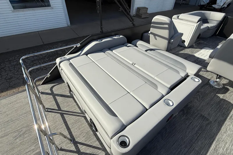 Slide: The Image of 2026 Bentley Pontoons Legacy 243 Swingback with luxurious seating and sleek design. - 36