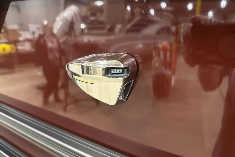 Slide: The Image of Close-up of a 2026 Bennington 24 MOFBSF boat detail in a showroom. - 12