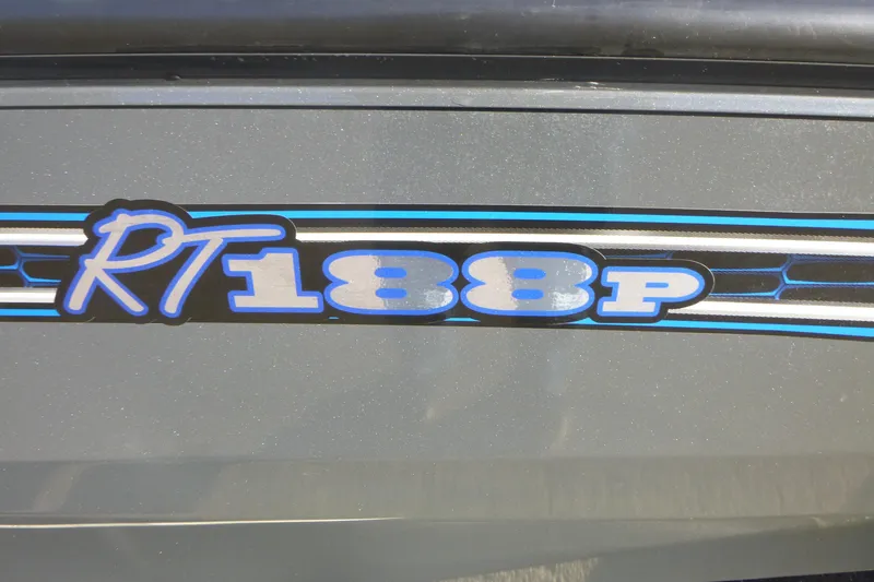 Slide: The Image of 2022 Ranger RT188P boat decal with blue and white design. - 14