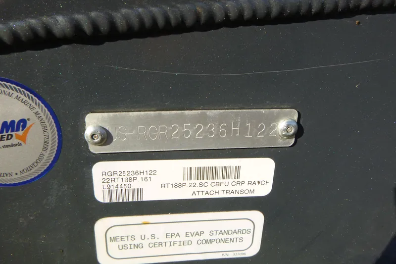Slide: The Image of 2022 Ranger RT188P boat identification plate with serial number and compliance labels. - 15