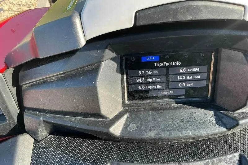 Slide: The Image of 2023 Yamaha WaveRunner VX dashboard displaying trip and fuel information. - 9