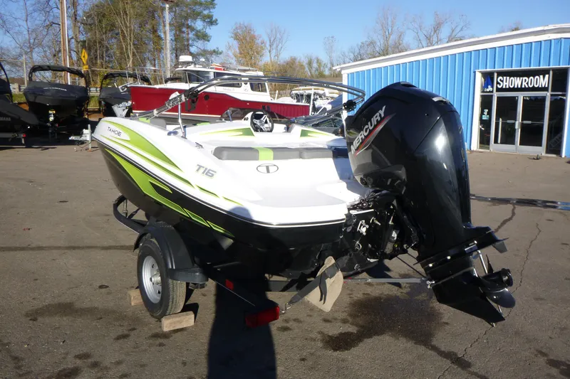 Slide: The Image of 2024 Tahoe T16 boat with Mercury engine in showroom lot. - 3