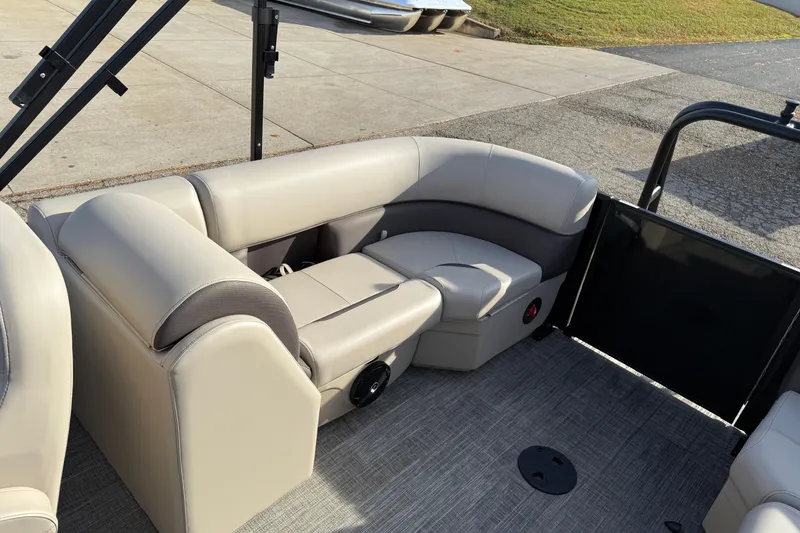 Slide: The Image of 2026 Bentley Pontoons Legacy 223 Navigator interior with plush seating and modern design. - 21