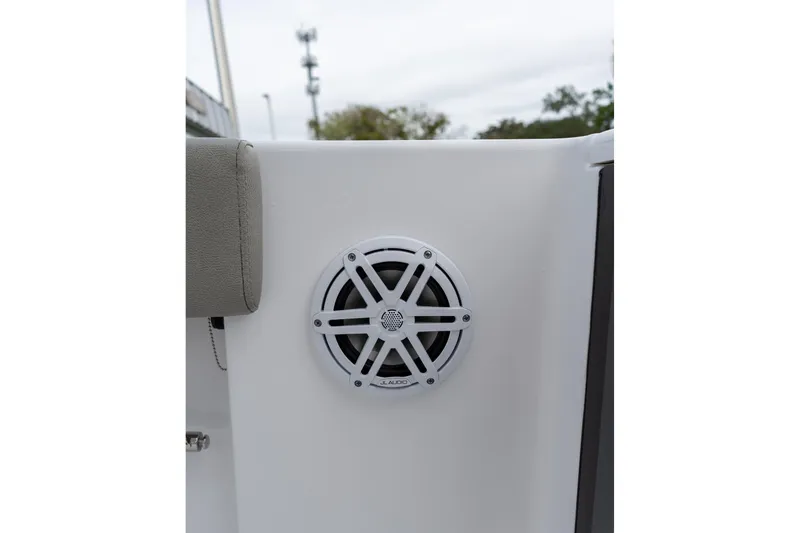 Slide: The Image of 2025 Sportsman Open 212 Center Console boat speaker detail. - 17