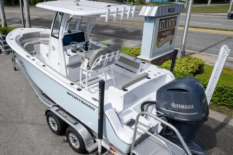 Slide: The Image of 2025 Sportsman Open 212 Center Console boat with Yamaha engine at Atlantic Marine. - 2