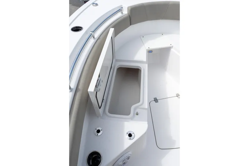 Slide: The Image of 2025 Sportsman Open 212 Center Console boat interior storage compartment. - 9