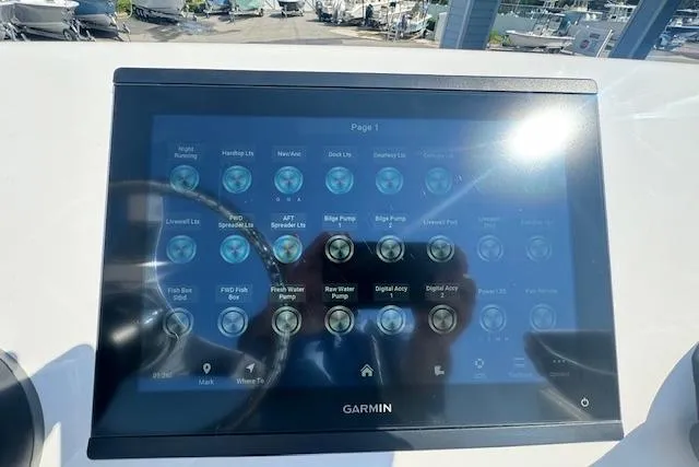Slide: The Image of Touchscreen control panel on 2025 Sportsman Open 282 Center Console boat. - 38