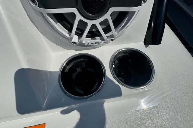 Slide: The Image of 2025 Sportsman Open 282 Center Console with JL Audio speaker and dual cup holders. - 43