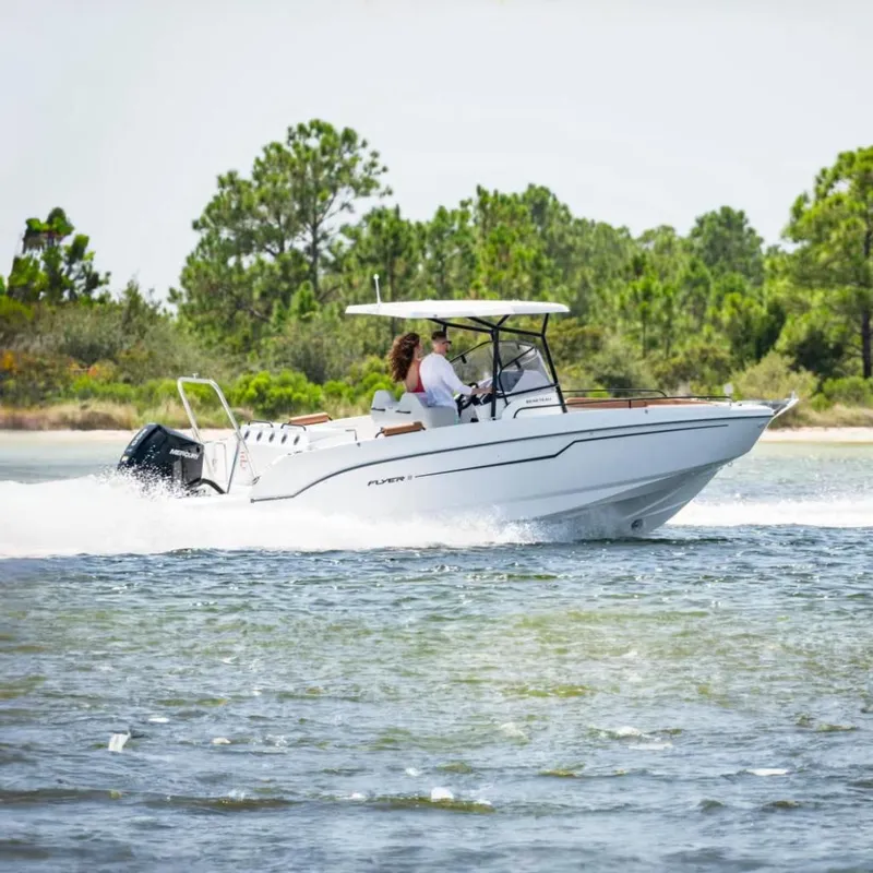 Slide: The Image of 2023 Beneteau Flyer 8 SPACEdeck cruising on a scenic waterway. - 0