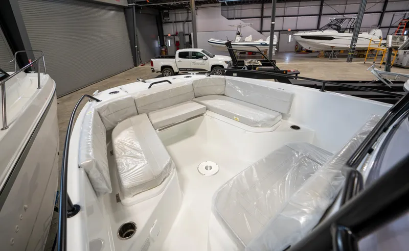 Slide: The Image of 2023 Beneteau Flyer 8 SPACEdeck boat interior with spacious seating in a showroom. - 8