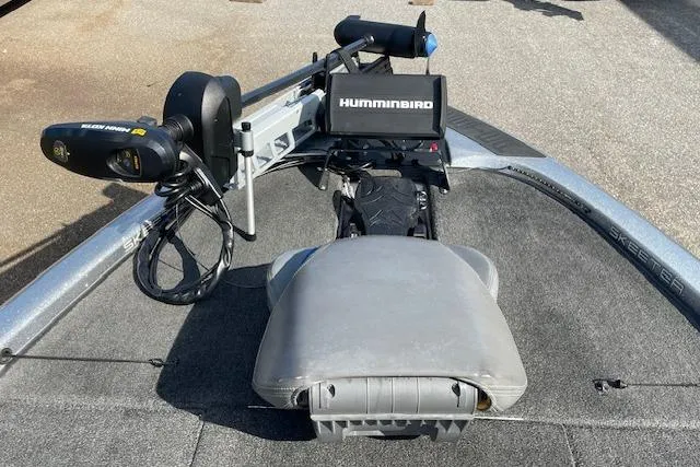Slide: The Image of 2012 Skeeter ZX20 boat with Humminbird fish finder and trolling motor on deck. - 7