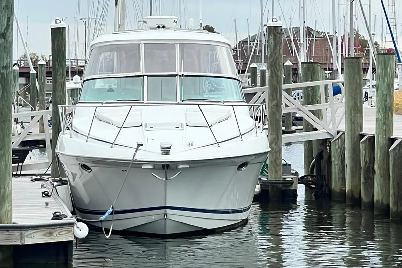 Slide: The Image of 2011 Formula 37 Performance Cruiser docked at marina, front view. - 3