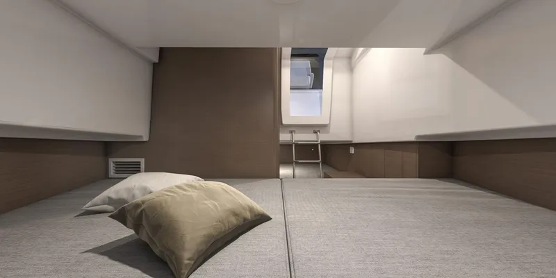 Slide: The Image of Interior cabin of 2025 Beneteau Flyer 9 SPACEdeck with cozy bedding. - 14