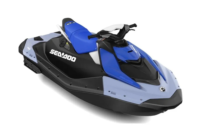 The Image of 2026 Sea-Doo Spark for 2, blue and black jet ski, side view. - 1